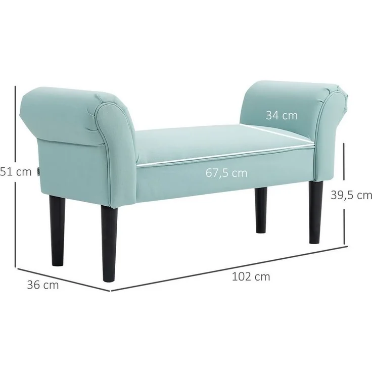 HOMCOM Polsterbank Bettbank für Schlafzimmer, bis 130 kg Belastbar (Sitzbank, 1-St, Flurbank), Segelstoff, Grün, 102 x 36 x 51 cm – Bild 2