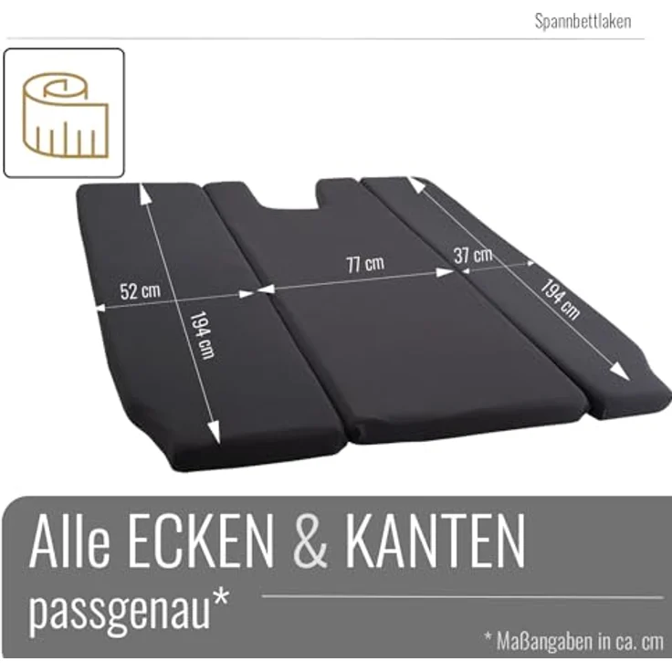 BLACK FOREST FOX Spannbettlaken Spannbettlaken VW Grand California 680 3 tlg. Heckbett OEKO-TEX®, Baumwolle, Gummizug: rundum, Grau – Bild 3