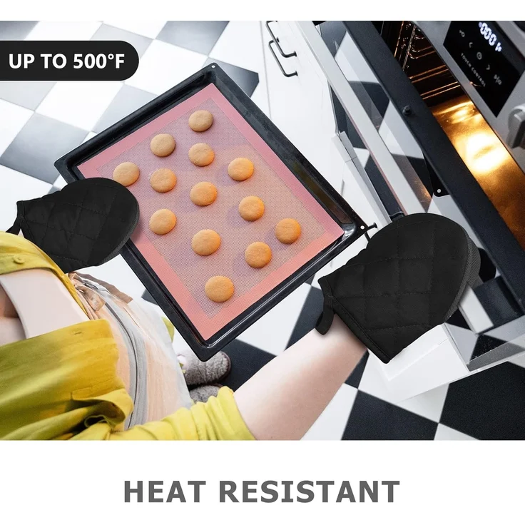1 Paar kurze Ofenhandschuhe – Silikon-Ofenhandschuhe für die Küche, temperaturbeständig bis 260 °C, Mini-Ofenhandschuhe mit rutschfester Grifffläche und Aufhängeschlaufe zum Grillen, Backen, Kochen und BBQ (schwarz) – Bild 2