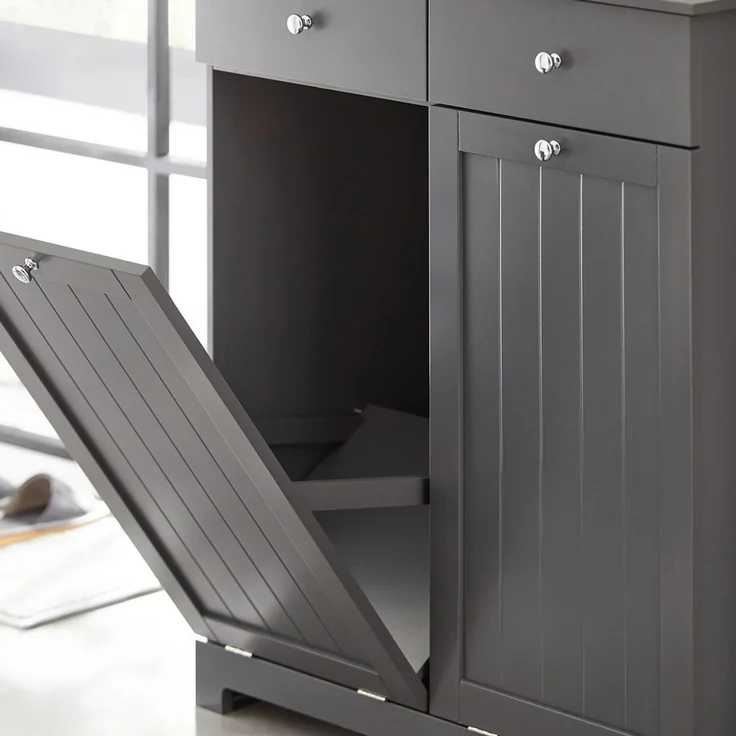 SoBuy BZR33-DG Wäscheschrank, MDF, Lackiert, Dunkelgrau, 78 x 91 x 37 cm – Bild 4