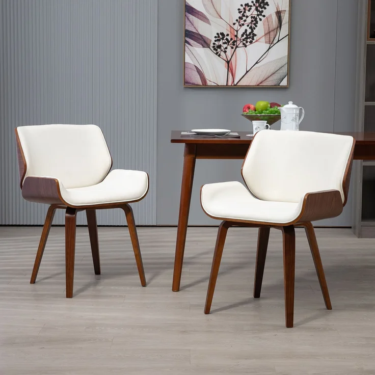 2er-Set Esszimmerstühle im Vintage-Stil mit Kunstlederbezug, 54 x 53 x 81 cm, weiß-braun – Bild 4