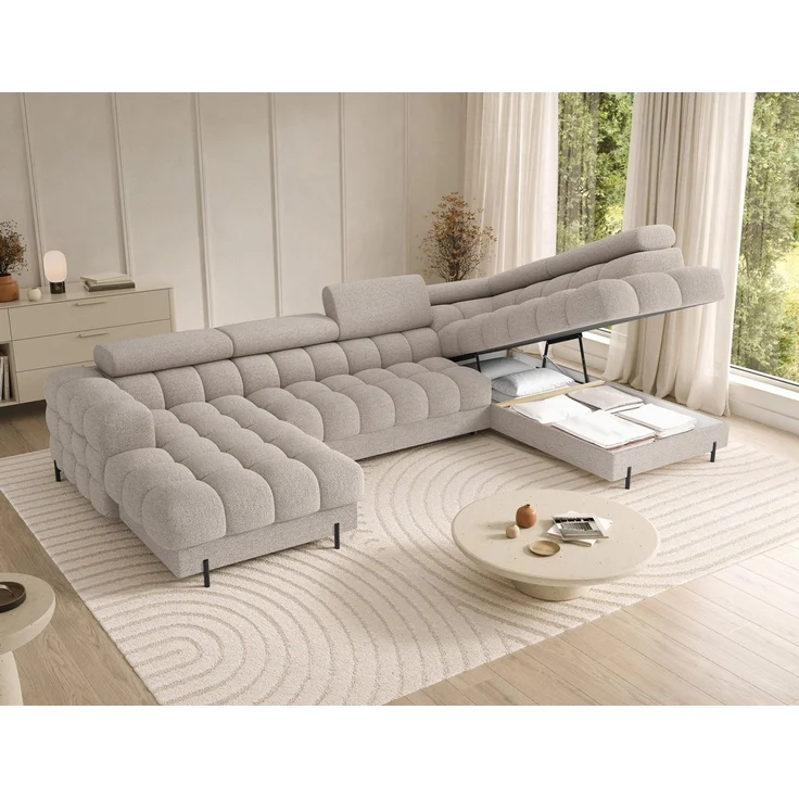 Lukas Möbel Wohnlandschaft Deisgner XXL-Sofa in U-Form Falco mit Schlaffunktion Bettkasten, mit Schlaffunktion, Bettkasten, verstellbaren Kopfsützen