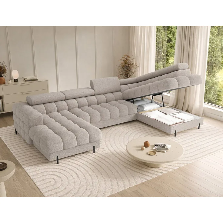 Lukas Möbel Wohnlandschaft Deisgner XXL-Sofa in U-Form Falco mit Schlaffunktion Bettkasten, mit Schlaffunktion, Bettkasten, verstellbaren Kopfsützen