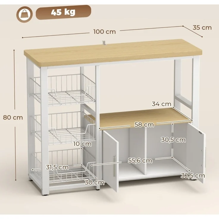 Küchenregal mit 3 Körben und Unterschrank, 100x35x80 cm, Eiche – Bild 3