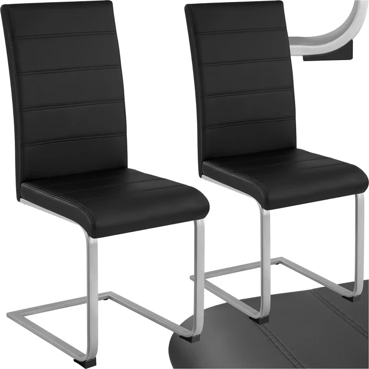TecTake 800451 2er Set Esszimmerstuhl, Kunstleder Stuhl mit hoher Rückenlehne, Schwingstuhl mit ergonomisch geformter Rückenlehne (2er Set schwarz | Nr. 402549) – Bild 1