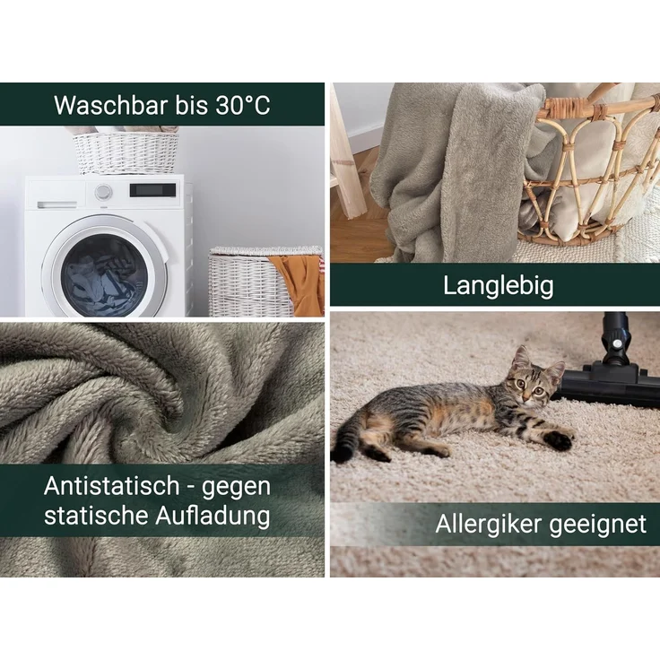 ZOLLNER Kuscheldecke flauschig, 150x200 cm, taupe, 100% Polyester – Bild 3