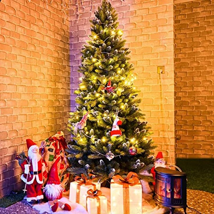 GIGALUMI Künstlicher Weihnachtsbaum mit Schnee-Effekt 150cm 760 Spitzen Tannenbaum mit beschneiten Ästen und Tannenzapfen inkl. Metallständer – Bild 8