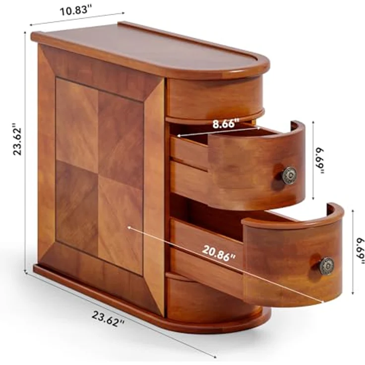 LITTLE TREE Vintage Beistelltisch ohne Montage, 2 Schubladen, Braun | Vintage-Beistelltisch für Wohnzimmer, Beistelltisch Holz, Nachtschrank für Schlafzimmer, 60 x 27 x 60 cm (T x B x H) – Bild 2