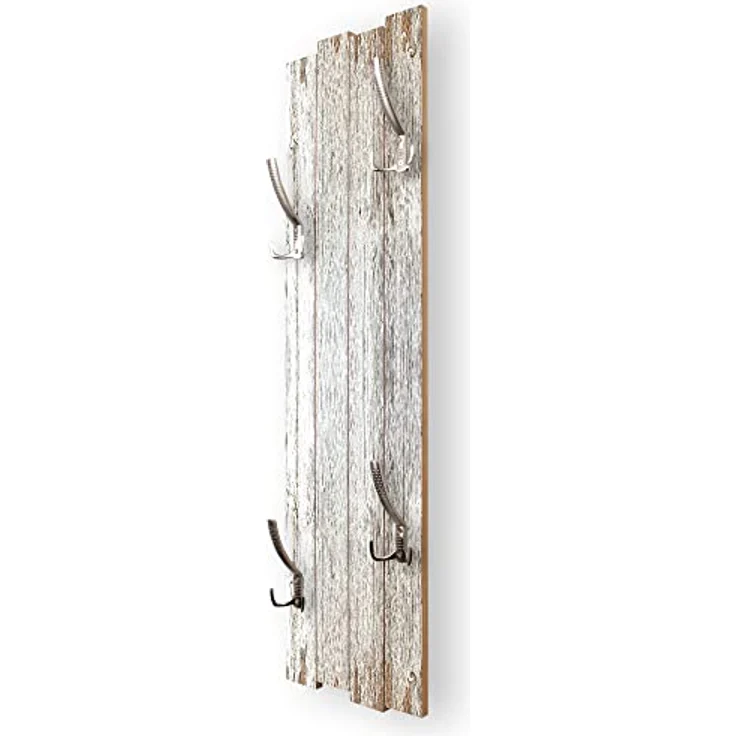 Kreative Feder Wandgarderobe Wand-Garderobe „Altes Holz Weiß“ aus Holz, Shabby-Chic, ca. 100 x 30 cm, mit 4 Haken, außergewöhnlich, modern – Bild 3