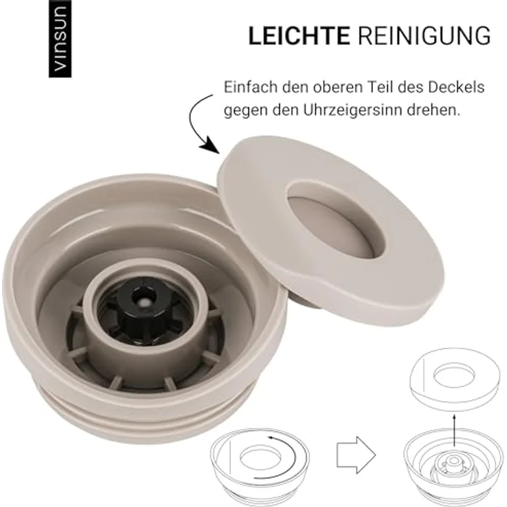 Vinsun Thermobecher Edelstahl Isolierbecher 350ml - Kaffeebecher to Go auslaufsicher, 2-tlg, Edelstahl, Doppelwandig, BPA frei, bruchfest, Einhandbedienung per Knopfdruck – Bild 6