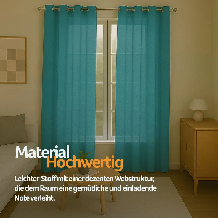 Gardine mit Ösen *** x *** cm ( Breite x Länge ) in ***, blickdichter Vorhang, Ösenvorhang in vielen Variationen 140x245 cm Türkis – Bild 4