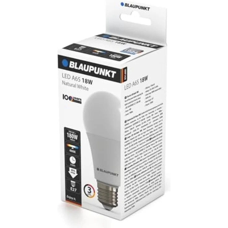 Blaupunkt LED Leuchtmittel A65 LED Lampe, E27 Sockel, 18W, Ersetzt 180W Glühlampen, Neutralweiß 4000K, natürliches Tageslicht, nicht dimmbar, 1980 lumen, Glühbirnen, 1 Stück (1er Pack) – Bild 3