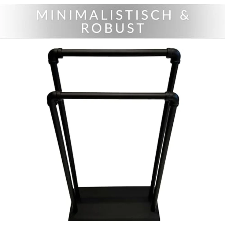 Libaro Handtuchständer freistehend mit 2 Armen PALERMO ohne Bohren fürs Badezimmer, Handtuchhalter stehend schwarz matt, 2 Handtuch-Stangen – Bild 5