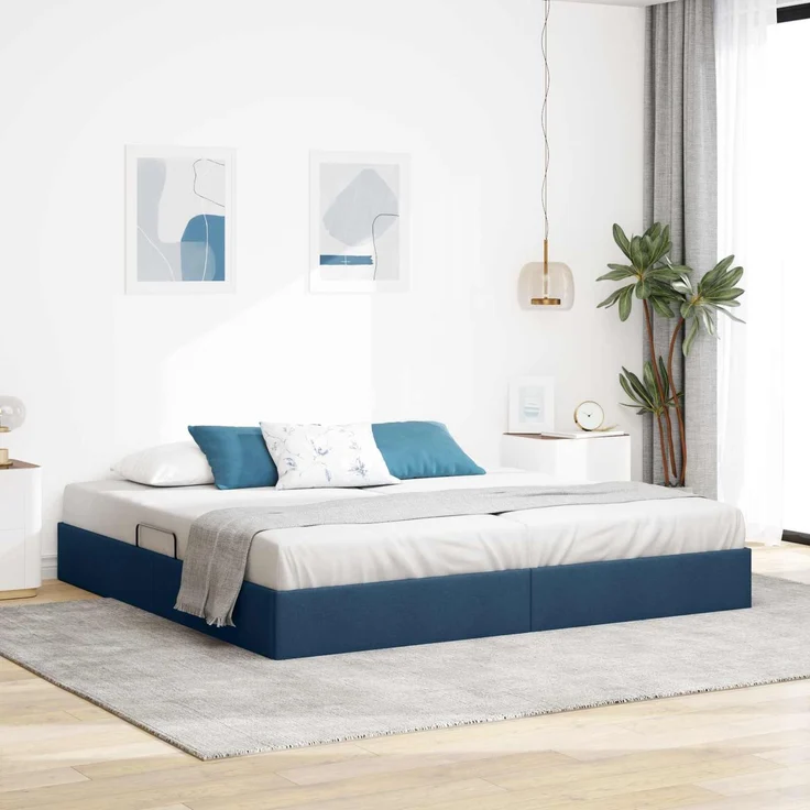 vidaXL Ottoman Bettgestell mit Speicher Blau 200 x 200 cm Stoff 3442849 – Bild 1
