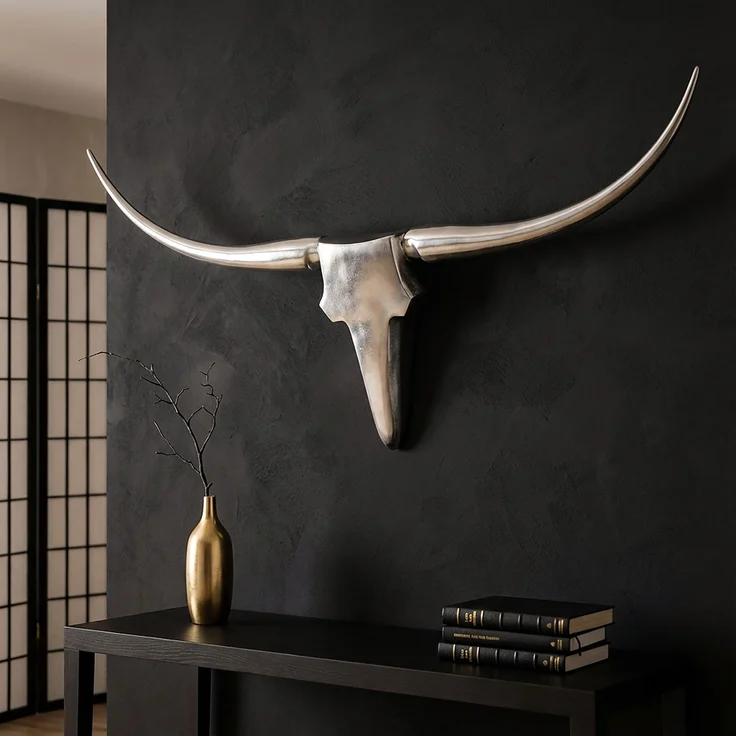 FINEBUY Wanddekoobjekt FB37874 (Deko Hirschgeweih Aluminium 125 cm Silber modern), Wanddeko Metall Design Hirschkopf Geweih Wand groß – Bild 2