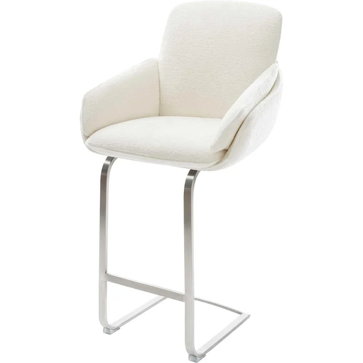Barstuhl Luan-Flex Bouclé Soft Beige Freischwinger Flach Edelstahl Silberfarben – Bild 1