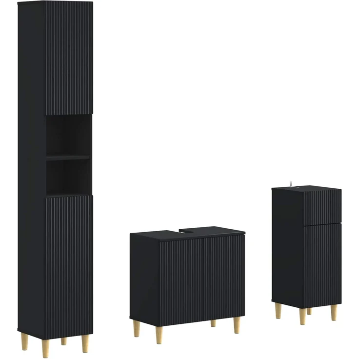 vidaXL 3-teiliges Badezimmer-Schranksystem ARNHEM Schwarz 3417847 – Bild 2