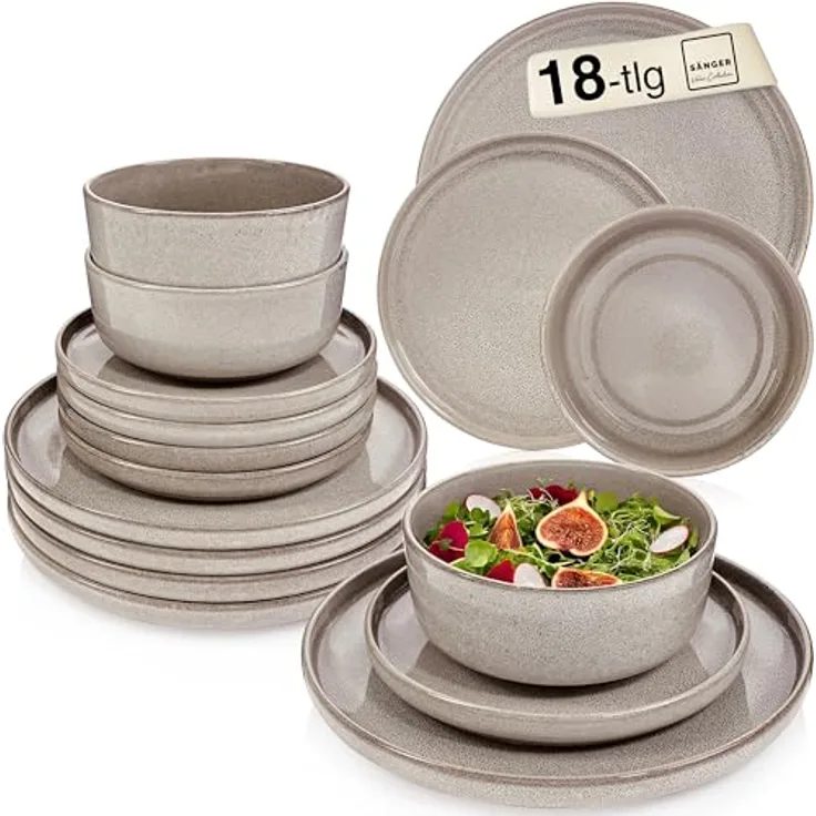Sänger Kairo Clay Tafelservice, 18-teilig, Grau, kratzfestes Keramikgeschirr für Essen & Trinken