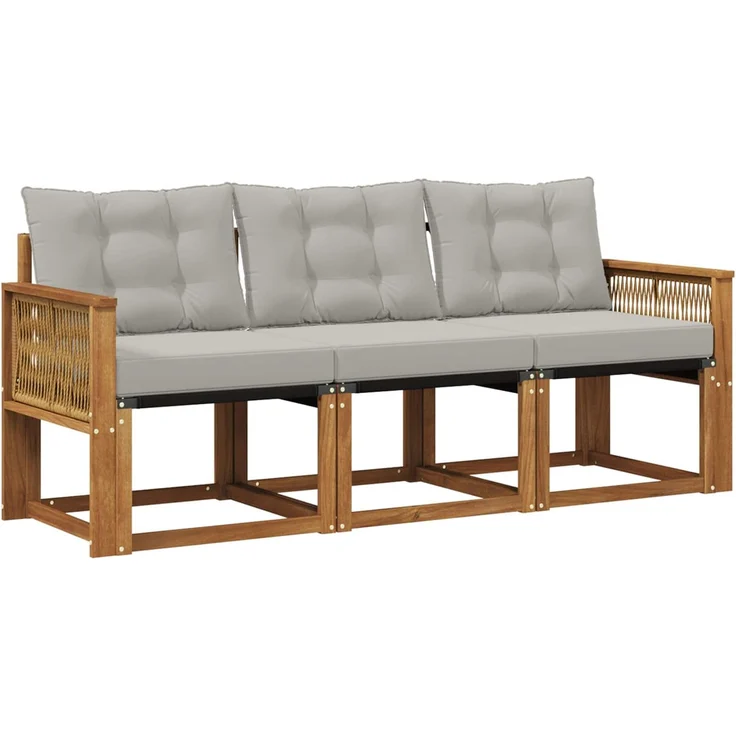 vidaXL Outdoor-Sofagarnitur 3 stk. 3-Sitzer Natur und Hellgrau 3381747 – Bild 2