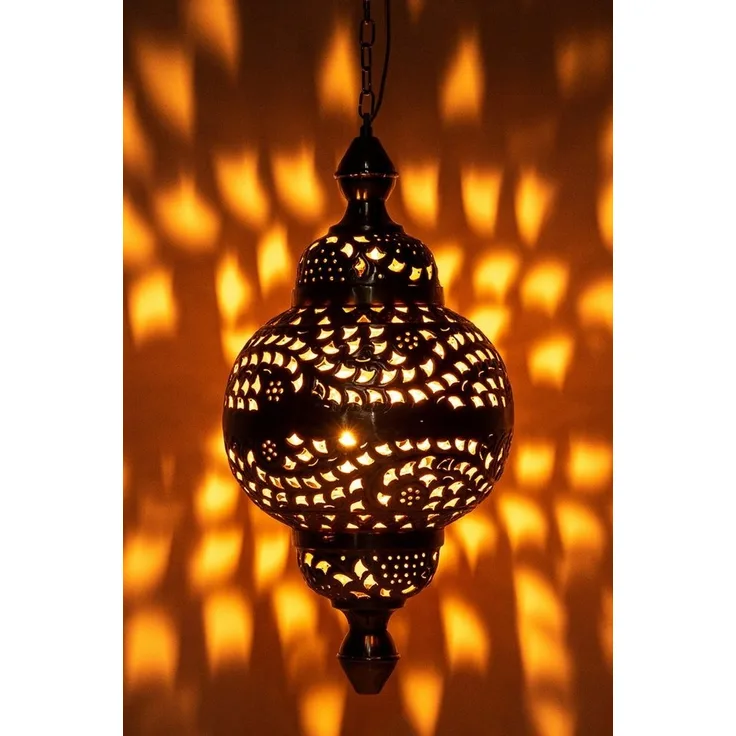 Marrakesch Orient & Mediterran Interior Pendelleuchte Fahda Gold Hängeleuchte, Orientalische Lampe handgefertigt 50cm, Handarbeit