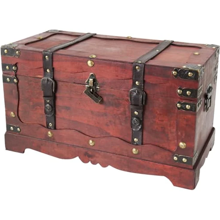 HMF Schatzkiste Schatztruhe Frankreich aus Holz mit dekorativem Metallschloss, handgefertigte Holztruhe 50 x 25 x 28 cm – Bild 2