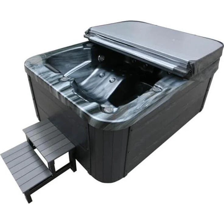 HOME DELUXE Outdoor Whirlpool BLACK MARBLE - Mit Treppe und Thermoabdeckung – Bild 4