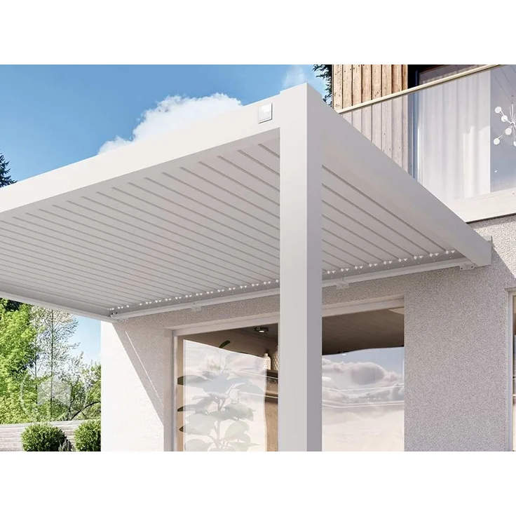 PRIMEYARD Terrassenüberdachung 3x4 m Aluminium-Pfosten mit Lamellendach aus Alu weiße Anbau-Pergola – Bild 4