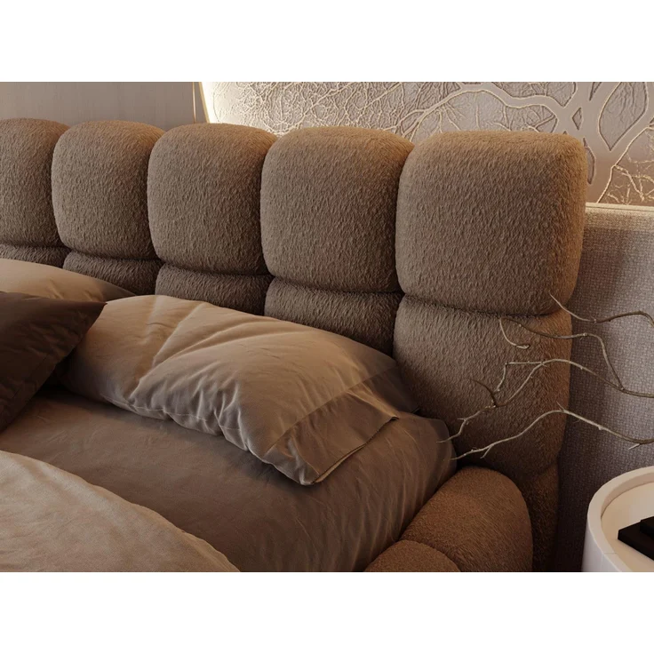 GRAINGOLD Modo Polsterbett 180x200, Doppelbett mit Kopfteil, groß Stauraum, Bouclé-Stoff, Braun – Bild 7