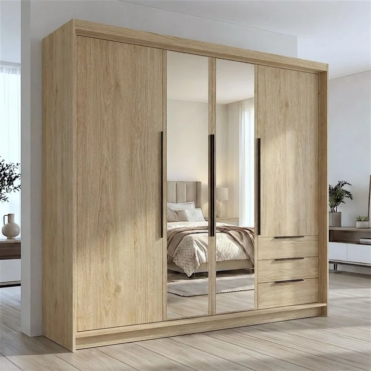 A&J MöbelLand GmbH Drehtürenschrank viertüriger Kleiderschrank mit Schubladen und Metallgriffen. (Geräumiger vier¬türiger Kleiderschrank mit Schubladen und Metallgriffen. Geräumiger Schrank mit einer Breite von 200 cm und Schubladen, ideal zur Aufbewah... – Bild 1