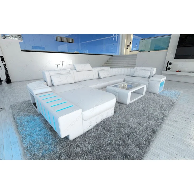 Sofa Dreams - Mini Designer Wohnlandschaft Bellagio Led U-Form - Kunstleder - Weiß - Links – Bild 3