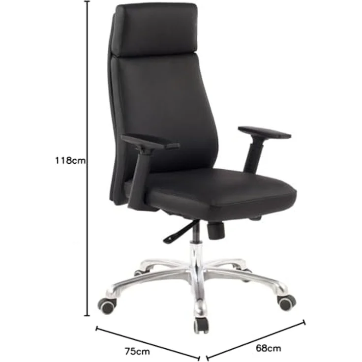 Bürostuhl PORTO Echt-Leder Schwarz ergonomisch mit Kopfstütze, Design Chefsessel Schreibtischstuhl ergonomisch mit Wippfunktion, Drehstuhl mit Armlehnen X-XL 120 kg – Bild 2