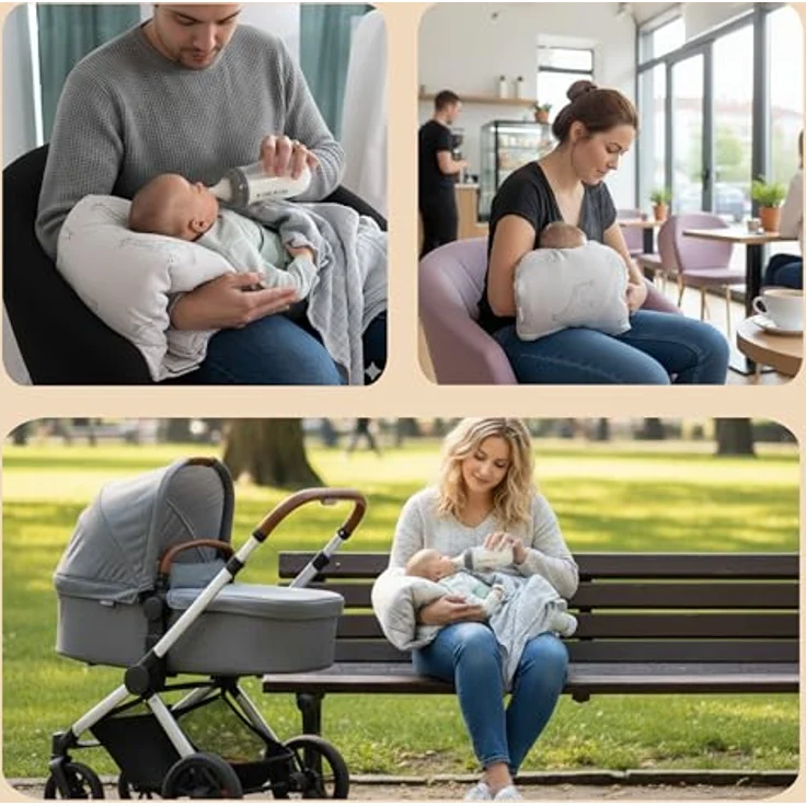 LaLoona Reisestillkissen, 2in1 Stillmuff und Komfortkissen für Unterwegs, Giraffen - Taupe, kompakt und waschbar – Bild 9