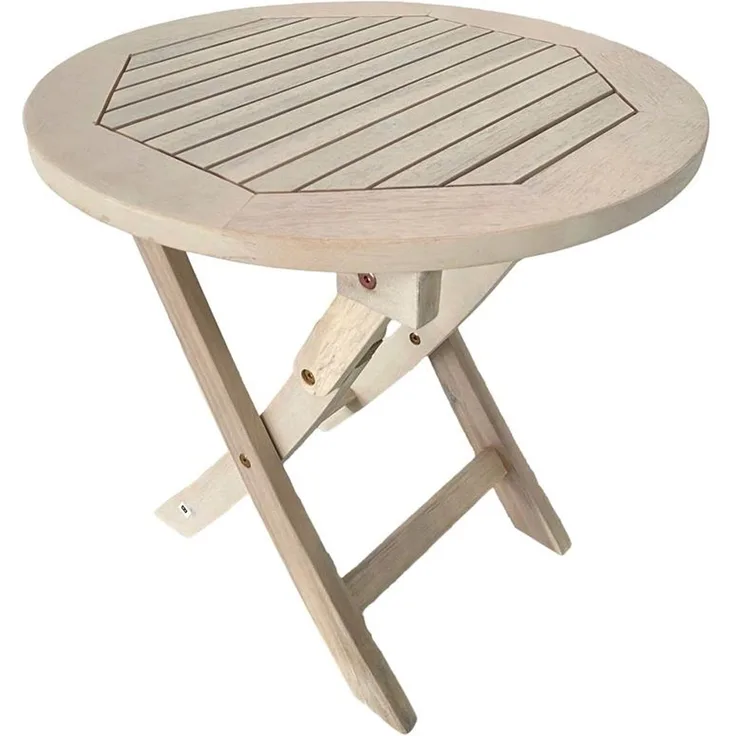 Klapptisch Balkontisch Beistelltisch 48 cm Rund Akazienholz Gartentisch Weiß