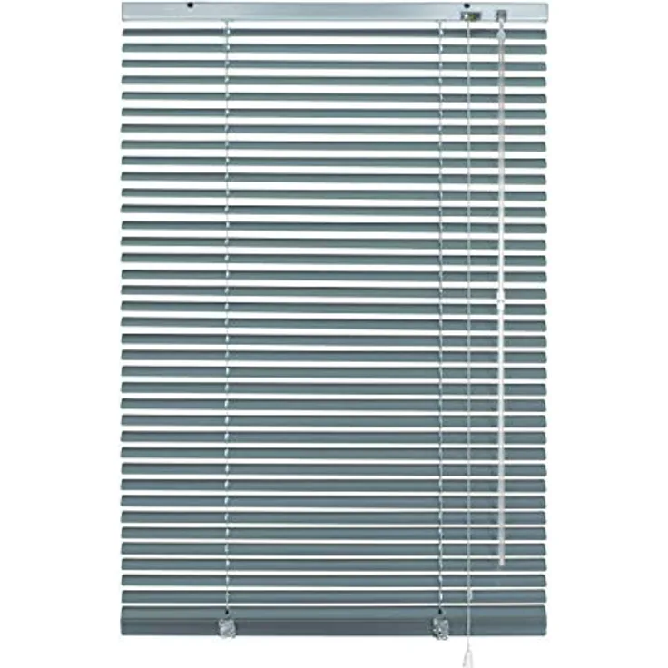 Deco Company Alu-Jalousie ohne Bohren, Zum Klemmen, Inkl. Klemmträgern, Sichtschutz, Lichtschutz, Blendschutz, Aluminium-Jalousie, Silber-Blau, 160x175 cm