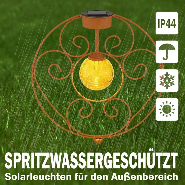 Solarlampe Garten Kreis Kugel Solarleuchte Außen Leuchte Solar Rost Optik – Bild 3