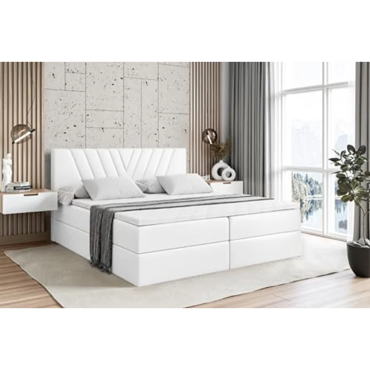 ALTDECOR ERNINA Boxspringbett 160 x 200 cm, Schwarz Kunstleder, mit H3 Matratze, Topper und Bettkasten – Bild 1