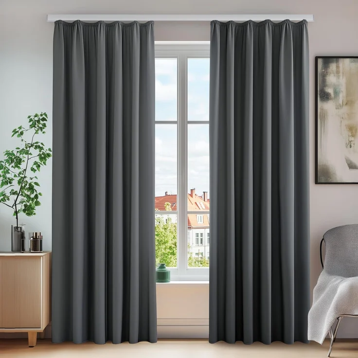 Deconovo Thermo Vorhänge mit Kräuselband für Schiene Sichtschutz Dunkelgrau | 2er Set, H 290 x B 140 cm, Blickdichte Gardinen, Hitzeschutz, Schlafzimmer, Sonnenschutz, Wärmehaltung, Wohnzimmer Deko