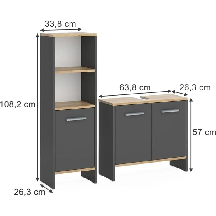 Badezimmermöbel-Set Karli Anthrazit/Goldkraft Eiche 2-teilig Vicco – Bild 2