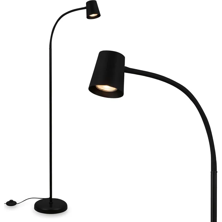 BRILONER – Stehlampe als Deko im Wohnzimmer und Leselampe, Schwenkbare Lampe, Wohnzimmerlampe, Fußtaster, Indirekte Beleuchtung, Schwarz