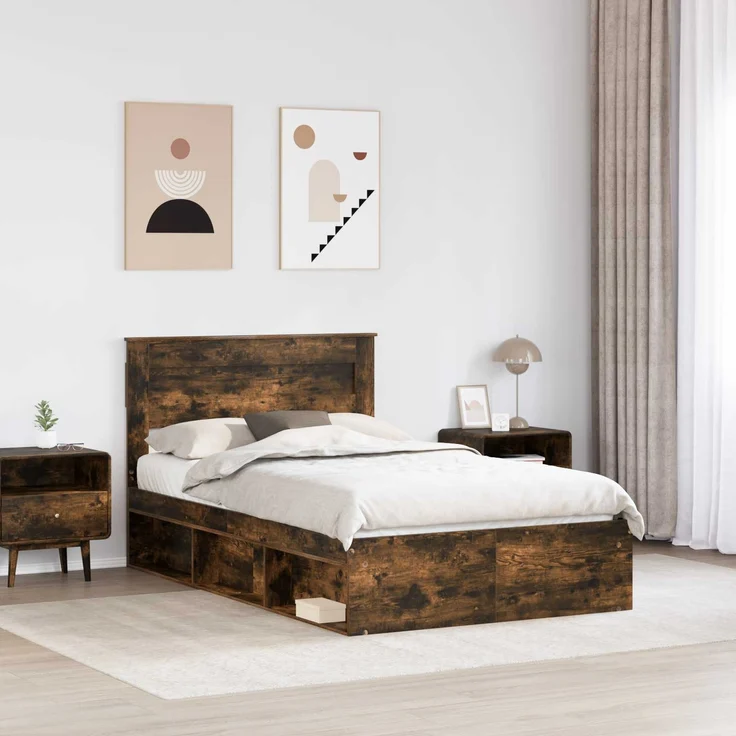 vidaXL Bettrahmen Geräucherte Eiche 120 x 190 cm Massives Kiefernholz 3409779 – Bild 2