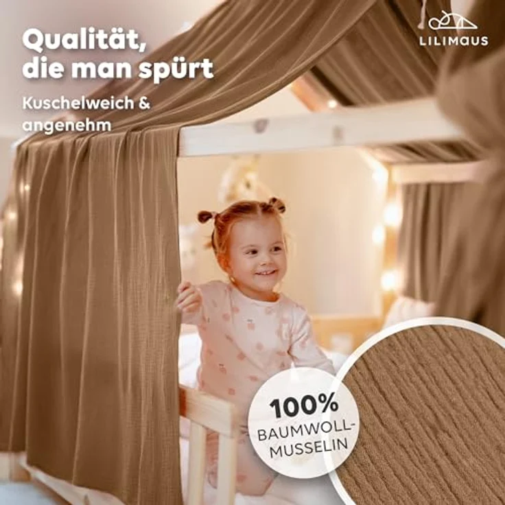 lilimaus Betthimmel Hausbetthimmel Baumwoll Musselin Betthimmel Kinder Hausbett 2er Set, Stilvolle Musselin-Deko für Kinderzimmer, ideal als Geschenkidee – Bild 3