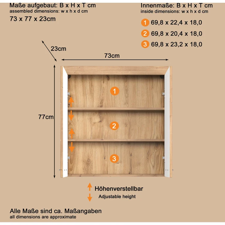 Trendteam 'Amanda' Hängeschrank, Holz, 73 x 77 x 23 cm, Eiche – Bild 14