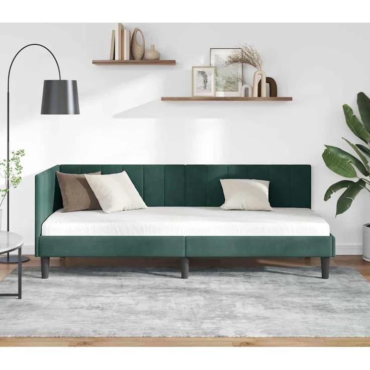 vidaXL Eckbettgestell mit Kopfteil Dunkelgrün 80 cm x 200 cm Samt 42016330 – Bild 2