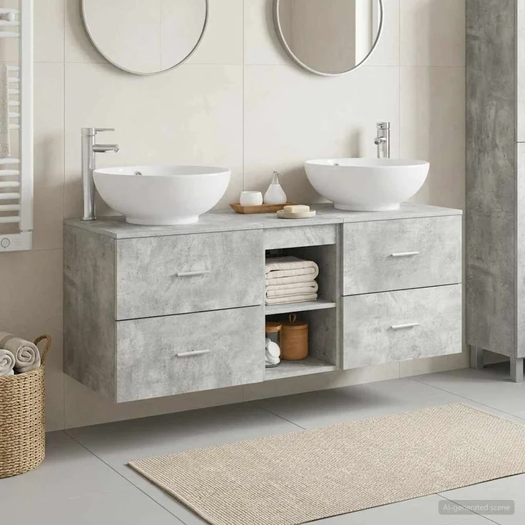 vidaXL Badezimmerschrank-Set 3 stk. Betongrau 129 x 44,5 x 80 cm 3405902 – Bild 1