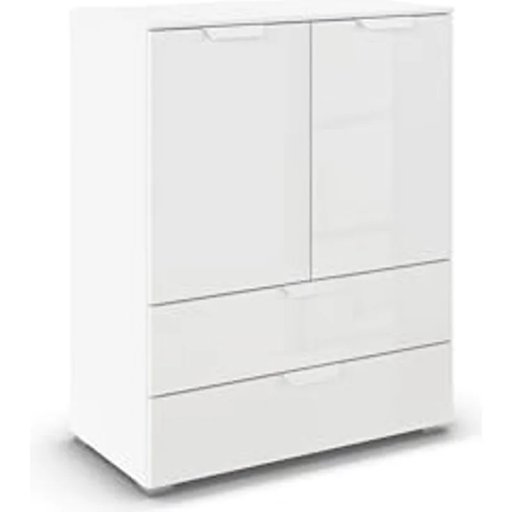 rauch Aditio Box, Kommode, 2-türig, 2 Schubladen, mit Glasfront, mit Softclose-Funktion, Farbe Weiß, BxHxT 80x100x42cm
