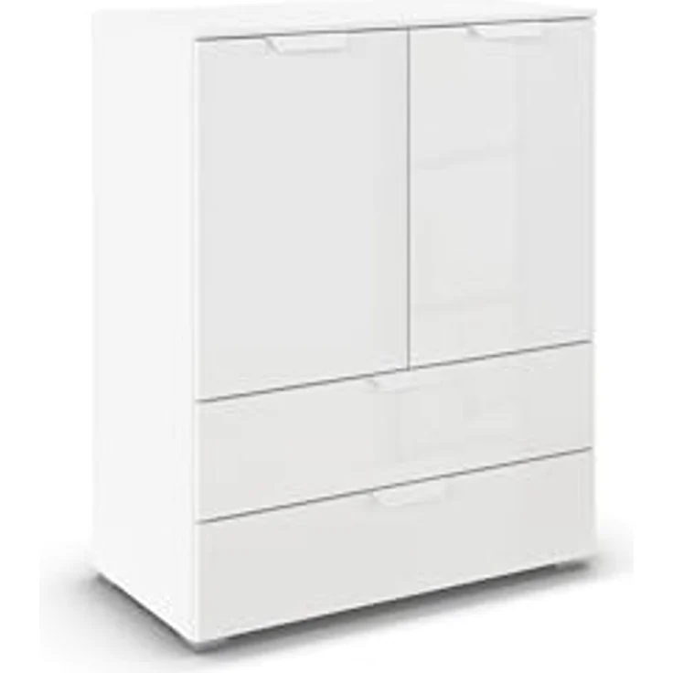 rauch Aditio Box, Kommode, 2-türig, 2 Schubladen, mit Glasfront, mit Softclose-Funktion, Farbe Weiß, BxHxT 80x100x42cm – Bild 1