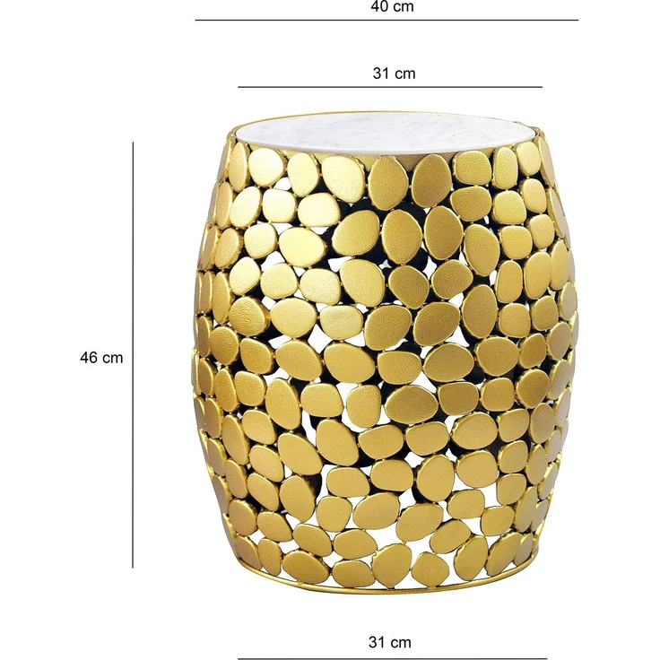 FineBuy Design Beistelltisch rund 40cm aus Aluminium & weißer Marmor Tischplatte – Couchtisch Alu – Metall Wohnzimmertisch Dekotisch Handmade – Bild 3