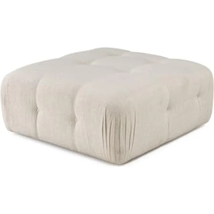 Atelier Del Sofa Stylish Pouffe with Beech Wood Frame, Cream Polyester Fabric, 100 x 100 x 45 cm | 28 DNS Foam for Comfort | Modern Design with Shifting Mechanism