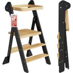 COSYLAND Lernturm ab 1 Jahr klappbar – iF Design Award Gewinner, höhenverstellbarer Lernturm mit Sicherheitsnetz, Montessori Learning Tower/Lernstuhl für Kinder, Holz (Schwarz & Natur)