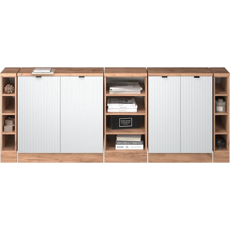 Küchenschrank für Dachschrägen R-Line Weiß Riffel 210 cm 5er Set Schrankkorpuss 60 cm Tiefe Vicco – Bild 5